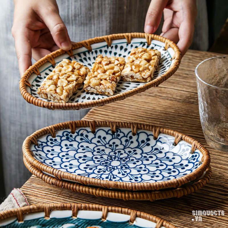 Đĩa sứ viền mây TIỆM MÂY TH, trang trí tiệc, decor| Hàng xuất khẩu Nhật, Đài Loan