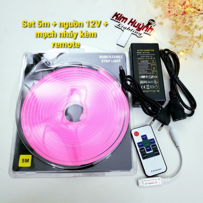 (Trọn bộ cắm điện) Dây đèn led neon flex (6x12) DC 12V, không thấm nước bộ 5m