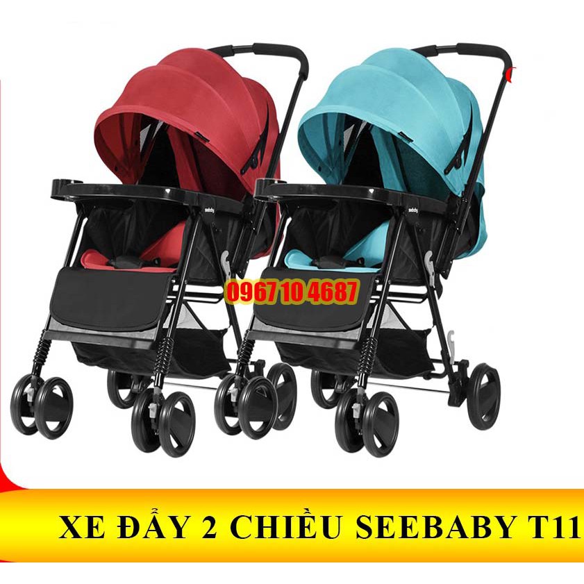 Xe đẩy trẻ em cao cấp 2 chiều Seebaby T11 có chống sóc (KÈM ĐỆM + MÀN CHE) BẢO HÀNH 1 NĂM