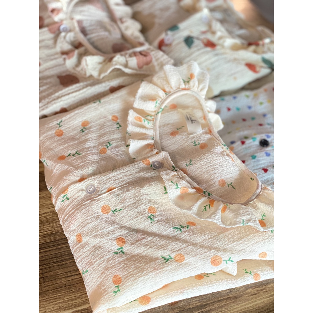 Váy ngủ dài tay - đầm ngủ mặc nhà cổ bèo họa tiết cute dễ thương, vải đũi xốp mềm mịn thoải mái không nhăn | BigBuy360 - bigbuy360.vn