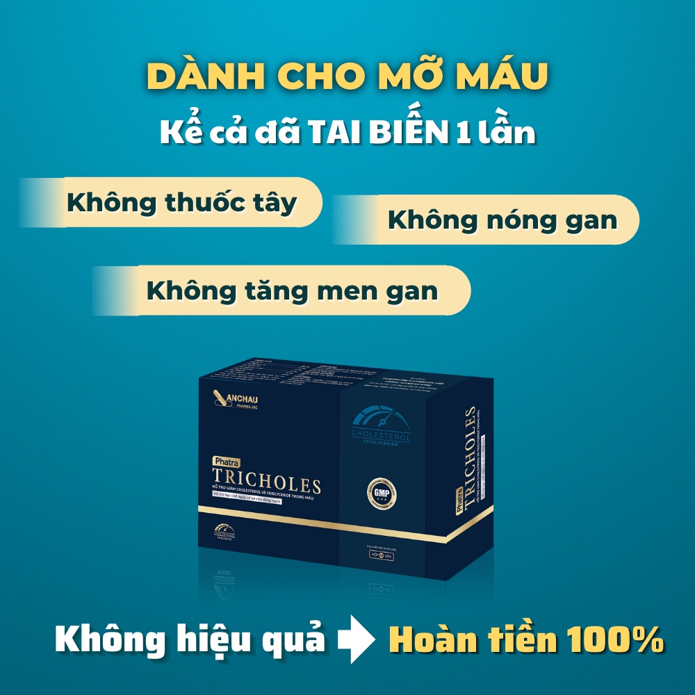 Phatra TRICHOLES giúp hạ mỡ máu, giảm cholesterol, ngừa xơ vữa động mạch - Hộp 20v