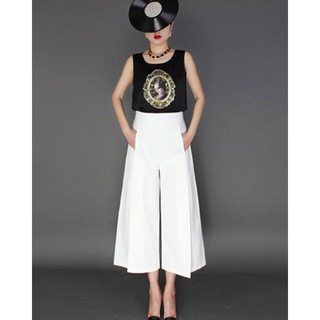 Quần culottes ống rộng xẻ tà cao