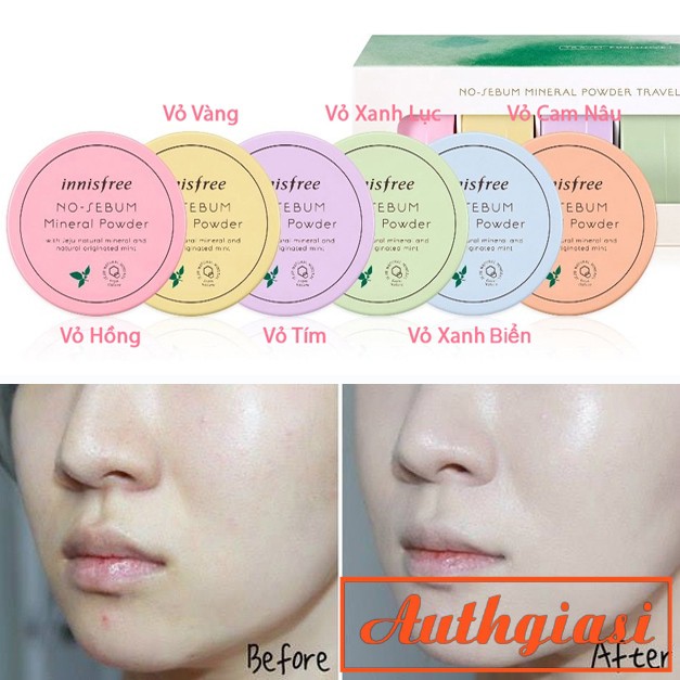 Phấn phủ dạng bột khoáng Innisfree No Sebum Mineral Powder kiềm dầu mịn da [Nhiều Màu Vỏ]
