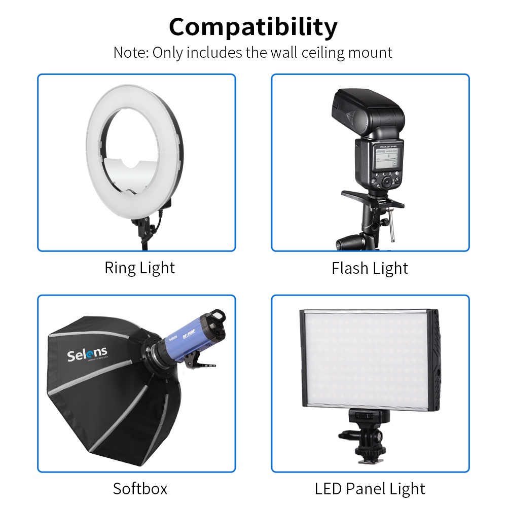 Giá đỡ đèn gắn tường trần nhà Selens 5/8&quot; dùng cho phim trường chụp ảnh