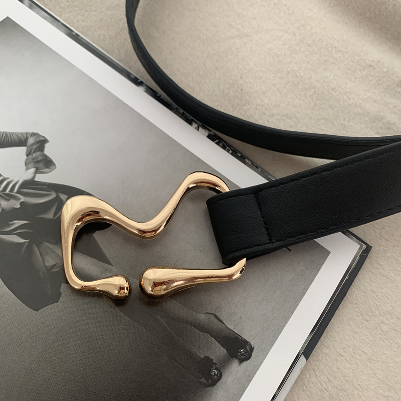 Thắt lưng nữ bản nhỏ bằng da PU phối khóa kim loại thời trang