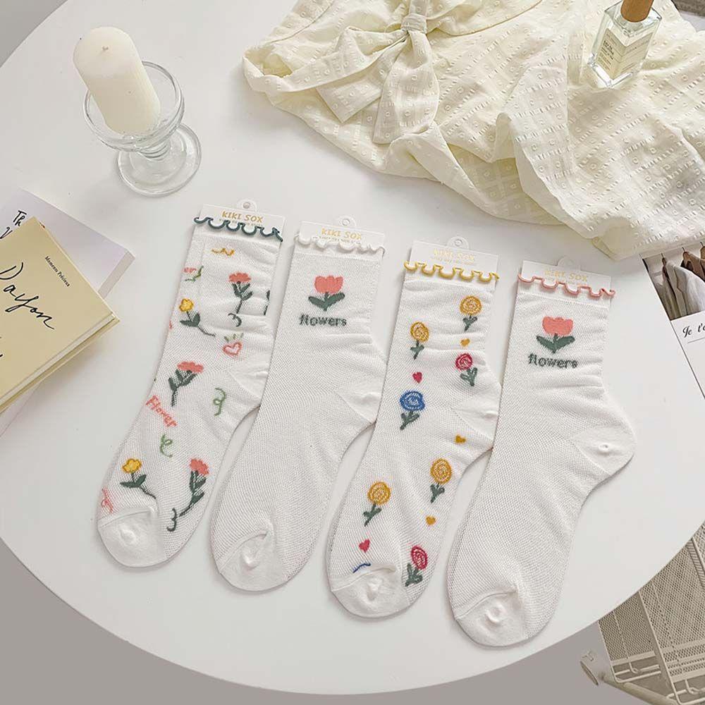 Vớ Lụa Thủy Tinh Siêu Mỏng Trong Suốt Phối Ren Hoa Thời Trang Xuân Hè