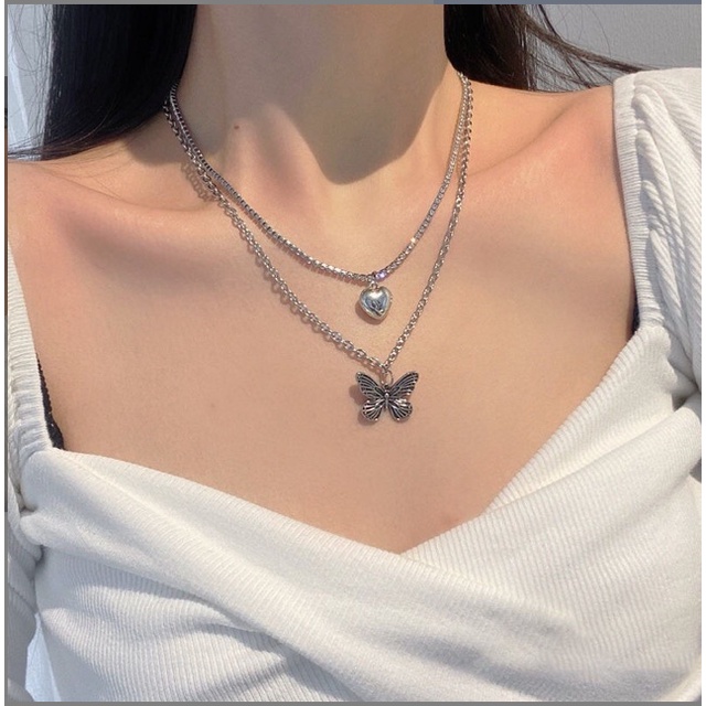 Vòng cổ nhiều lớp mặt hình bướm phong cách Hàn Quốc thời trang cho nữ