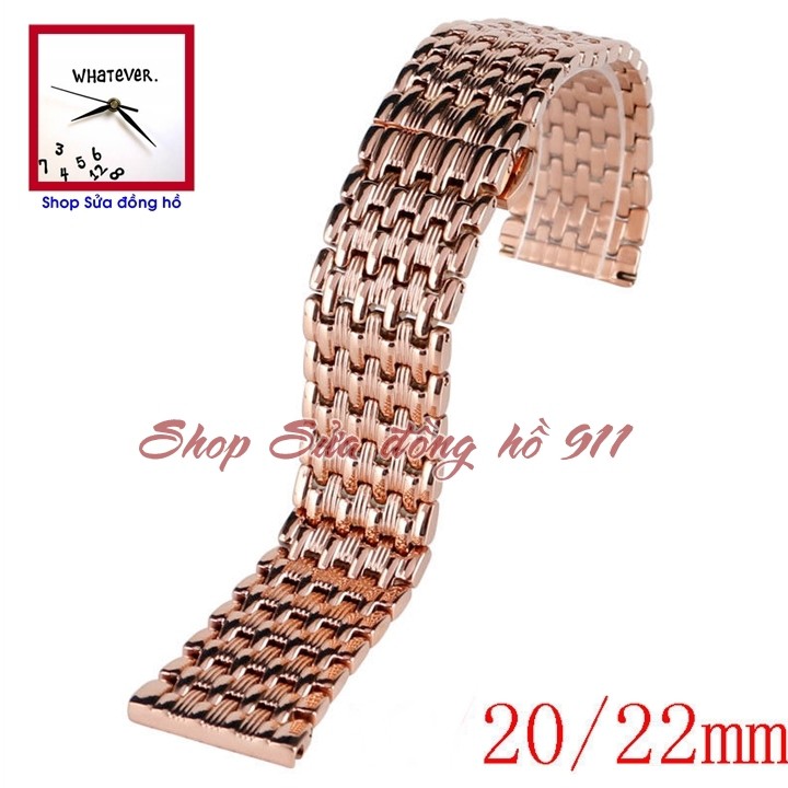 Dây đồng hồ kim loại cao cấp mắt đúc, khóa bướm. Màu Vàng hồng - Rose Gold