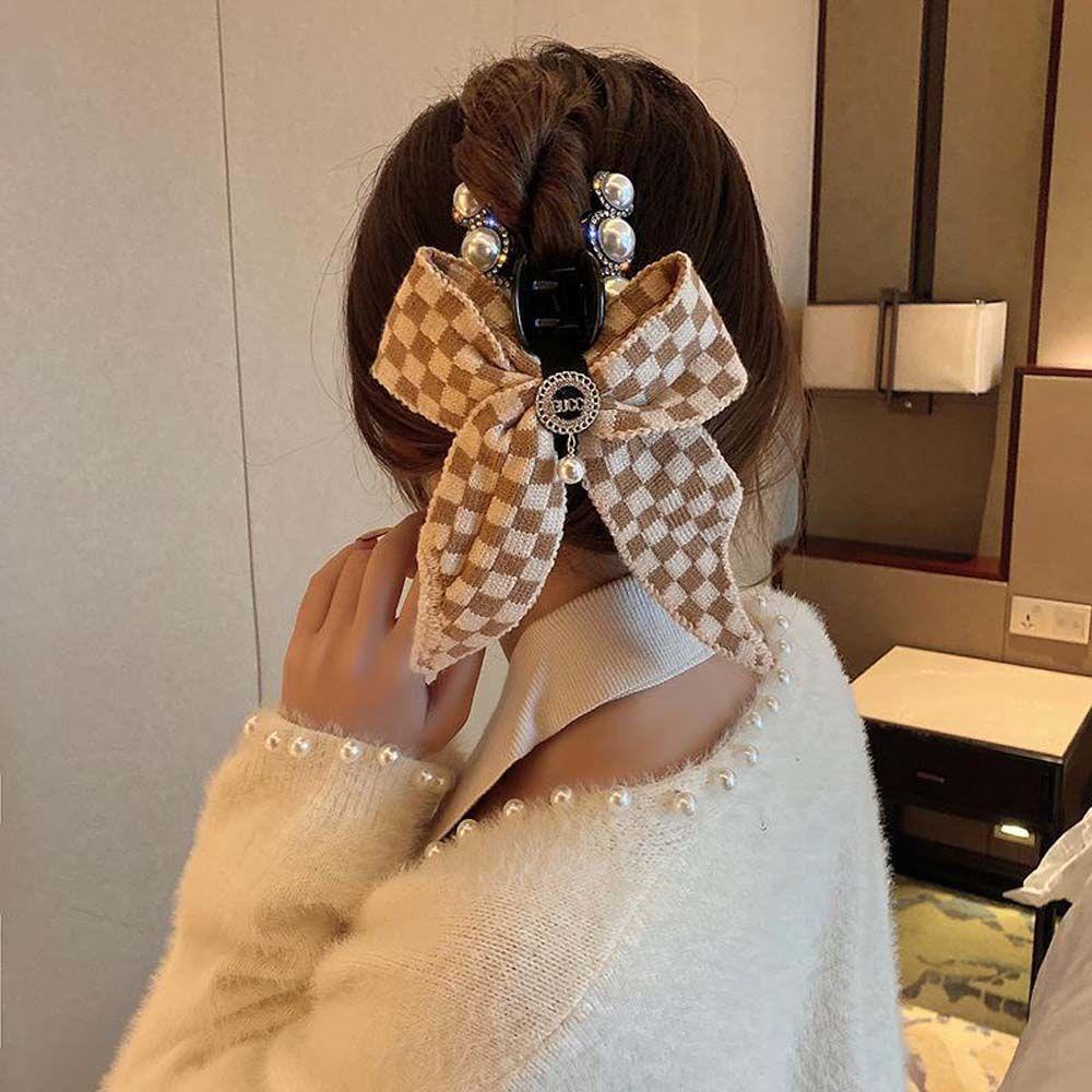 Kẹp Tóc Hình Nơ / Cá Mập Họa Tiết Kẻ Ô Cổ Điển VANES1 Dành Cho Bạn Nữ