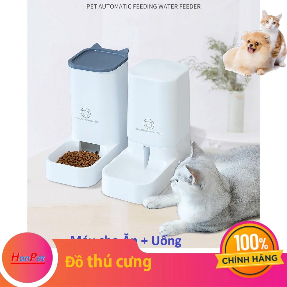Hanpet.GV- Máy cho chó mèo ăn uống bán tự động dành cho chó mèo lớn Loại có bồn chứa 3,8 lít- Bộ Bát ăn và uống
