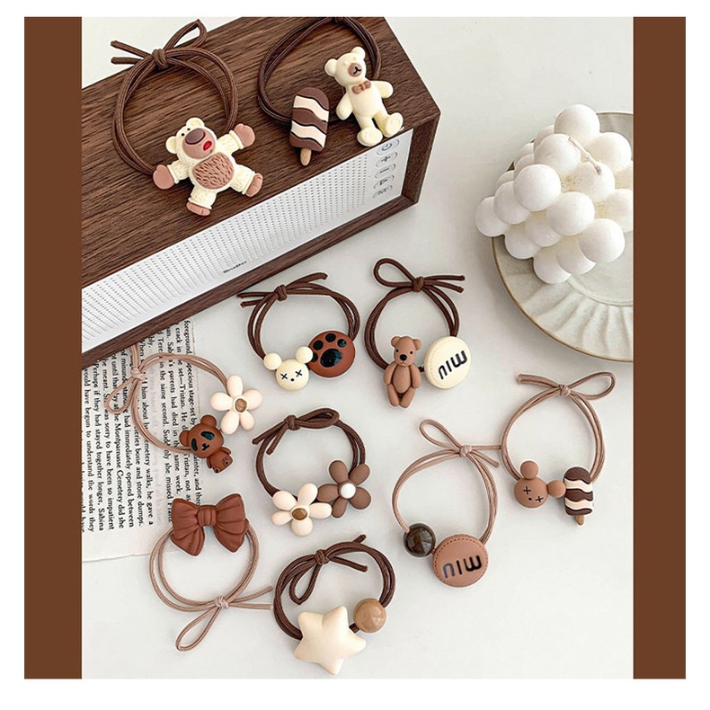 [SÉT 10 #DÂY] Dây buộc cột tóc co giãn họa tiết đính thỏ/sọc stick/hoa phong cách Hàn Quốc thời trang mùa hè cho nữ GC02