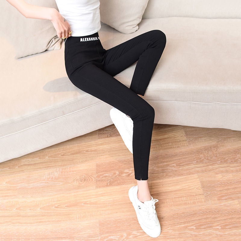 Quần Legging Dài Đến Mắt Cá Chân Lưng Cao Màu Đen Thời Trang Mùa Hè Cho Nữ