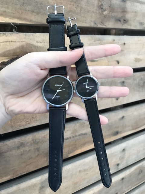 Đồng hồ đôi Jeafor dây da đen - nâu, size 26-40mm