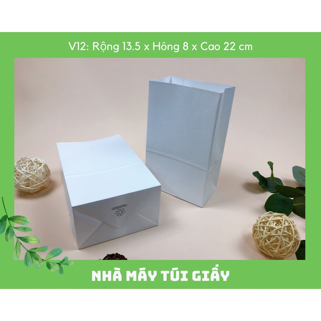 300 CHIẾC TÚI GIẤY KRAFT SIZE 12: 13.5x8x22 MÀU TRẮNG KHÔNG QUAI ( ẢNH THẬT)