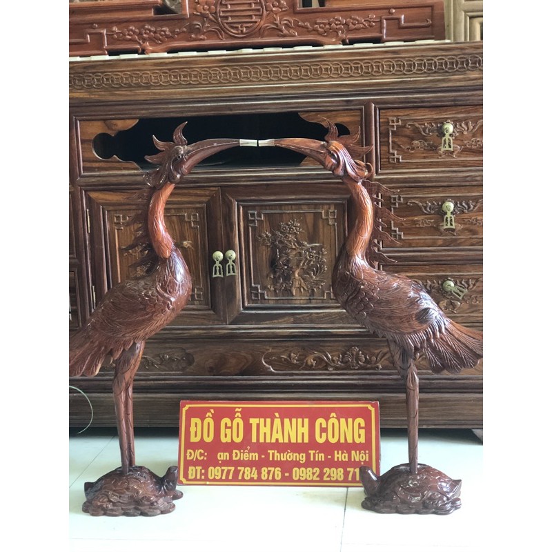 Cặp hạc thờ gỗ hương gia lai cao cấp cao 60