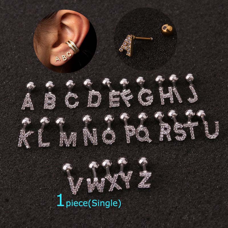 1 Đôi Khuyên Tai Chữ Cái U-Z 16g