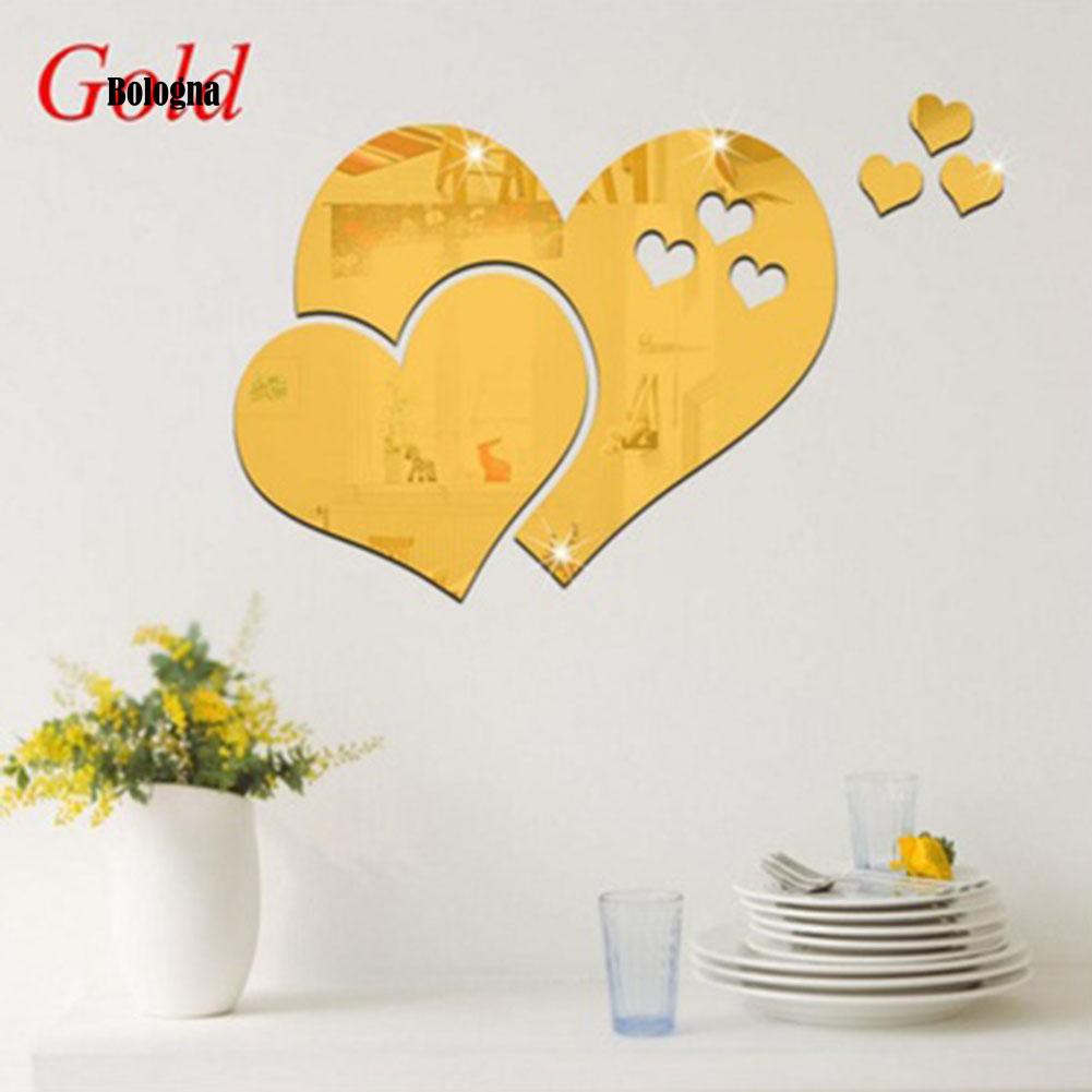 Decal dán tường hình trái tim 3D hiệu ứng tráng gương dễ dàng gỡ bỏ