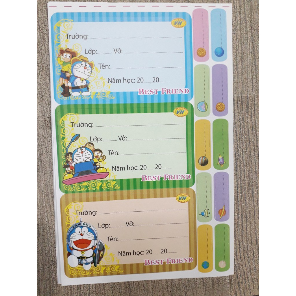 12 cái nhãn vở kèm theo thẻ ghi tên loại to đẹp