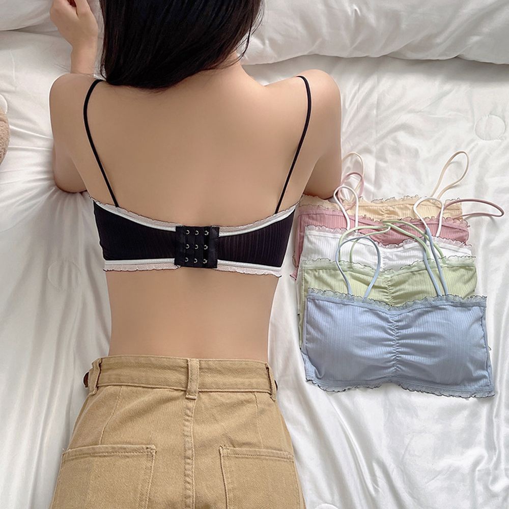 Áo ngực hai dây không đường may ba nút nhiều màu tùy chọn hở lưng vải thoáng khí thoải mái thân thiện da cho nữ