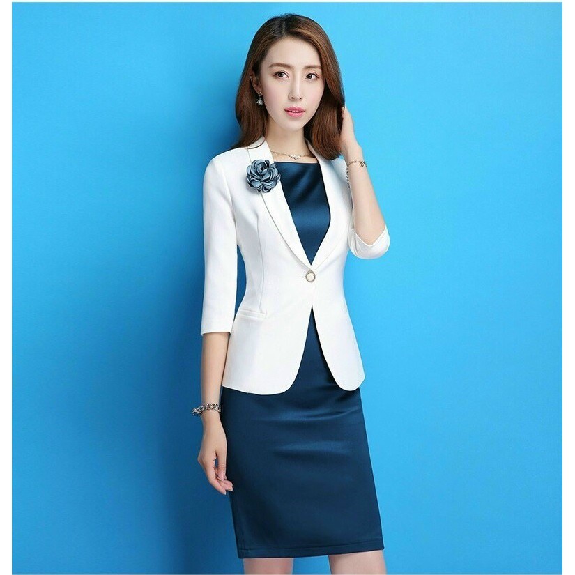 HÀNG QC - SET ĐẦM BODY XANH SÁT NÁCH KÈM ÁO VEST TRẮNG CÔNG SỞ CAO CẤP - LS30