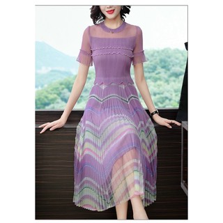 Đầm lụa dập ly chuyển màu sang trọng. Nhập QC