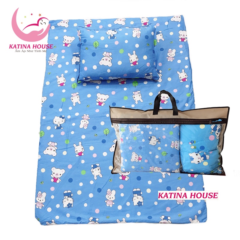 [Tặng kèm túi]Bộ nệm gối cho bé đi học, ngủ nhà 1-5 tuổi vải Cotton thoáng mát, nhiều họa tiết hoạt hình đáng yêu