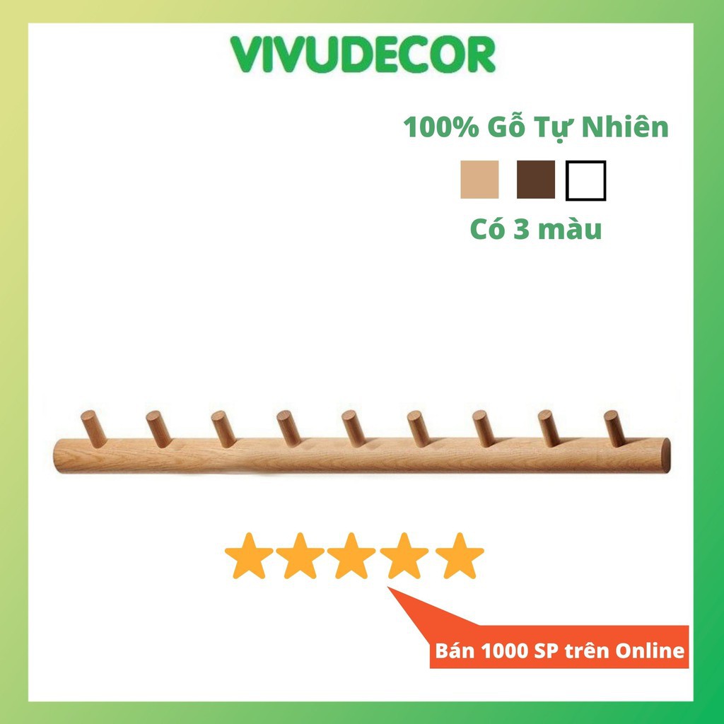 Móc treo quần áo Vivudecor 100% gỗ tự nhiên - móc treo tường trong nhà tắm, nhà bếp, cánh cửa tiện ích sang trọng