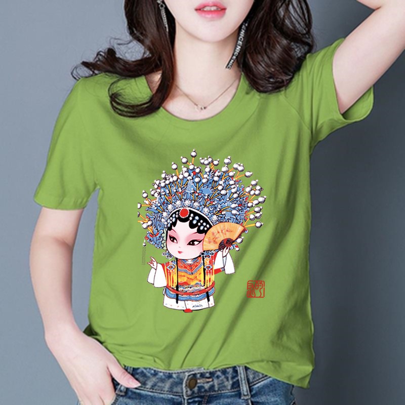 NRVP Áo thun ngắn tay cổ tròn phong cách Trung Quốc thời trang 2021 dành cho nữ