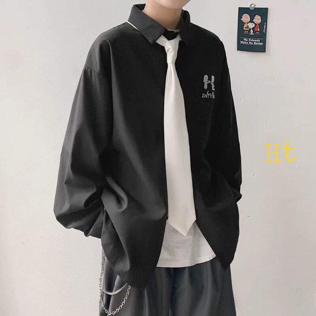 Áo sơ mi dài tay in túi 2 em bé (k kèm cavat) H2G755