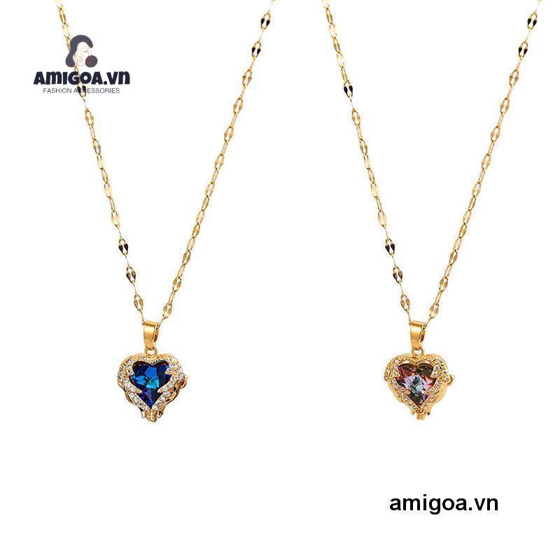 ✨✨Vòng cổ Hợp Kim Mặt Hình Trái Tim Đính Đá Nhiều Màu Xinh Xắn Cho Nữ