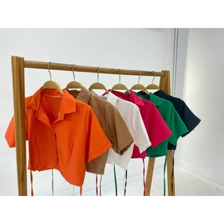 (Video thật) Áo Croptop Cổ Trụ Cột Dây Nút
