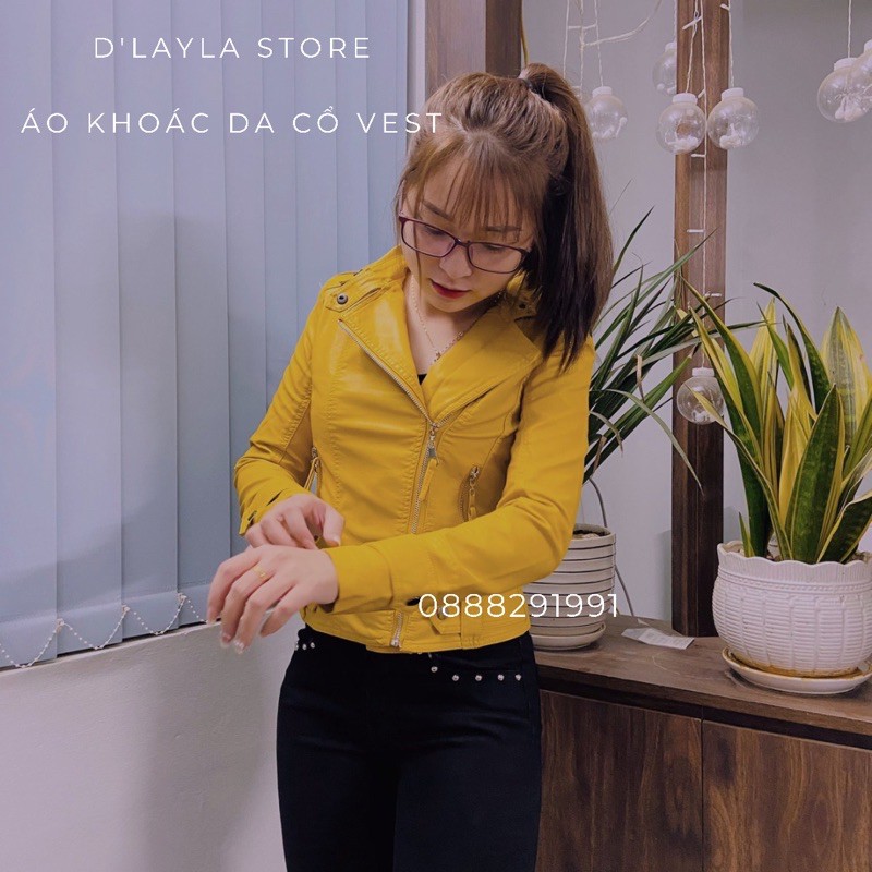 Áo khoác da nữ cổ vest D'layla 4 mầu chất da Pu trơn mềm mịn hàng Quảng châu bao bền 3 năm không nổ
