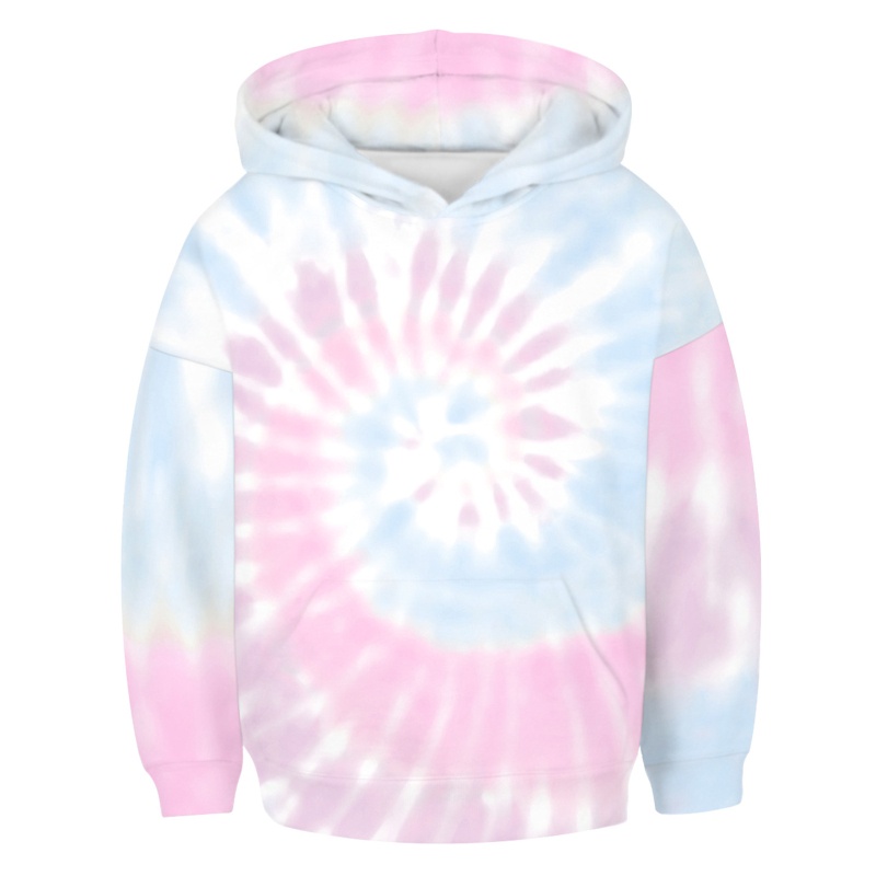 Áo Hoodie Sweatshirt Chui Đầu Dáng Rộng Tay Dài In Màu Nhuộm Xoắn Ốc Nhiều Màu Sắc Có Túi In Họa Tiết Cho Bé Trai