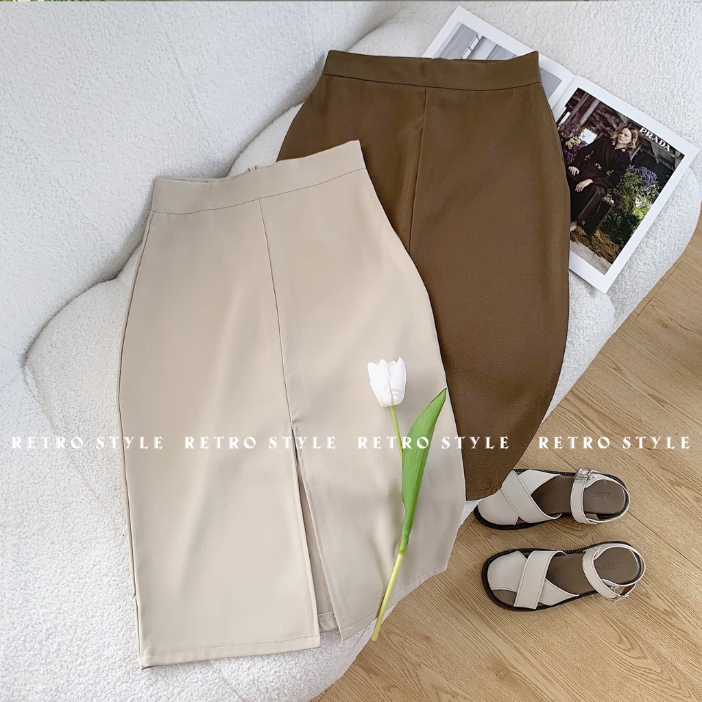 Chân váy dài xẻ giữa chất ruby mã 182 Retrostyle