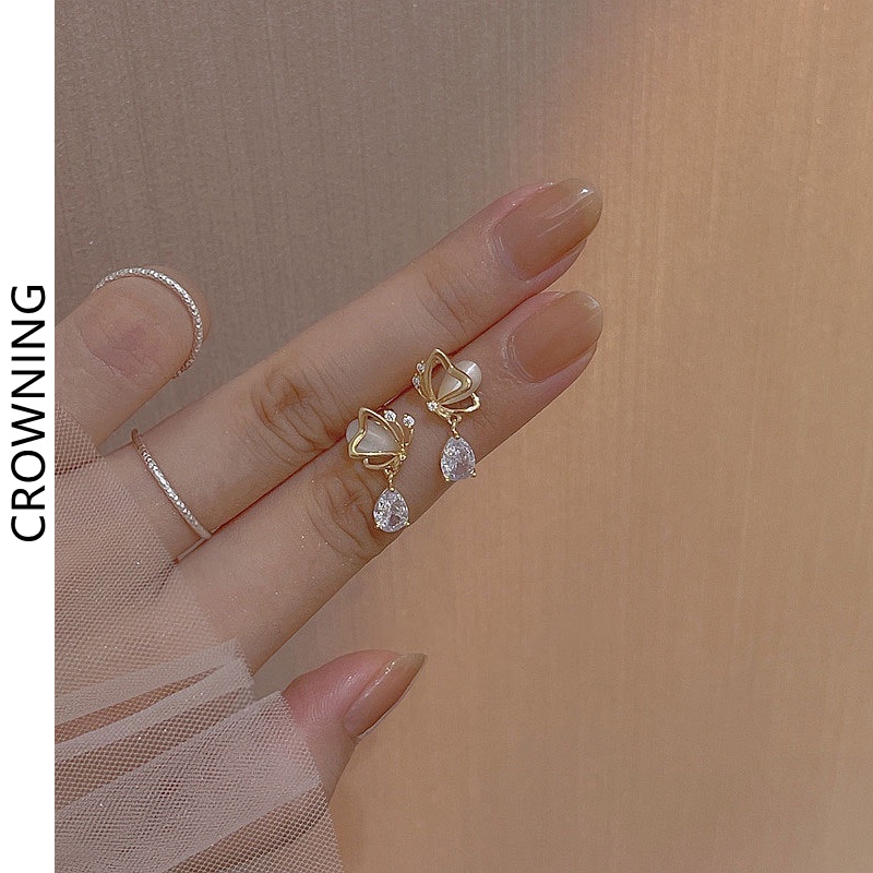 Đôi bông tai hình giọt nước phối đá opal zircon s925 thời trang cao cấp cho nữ