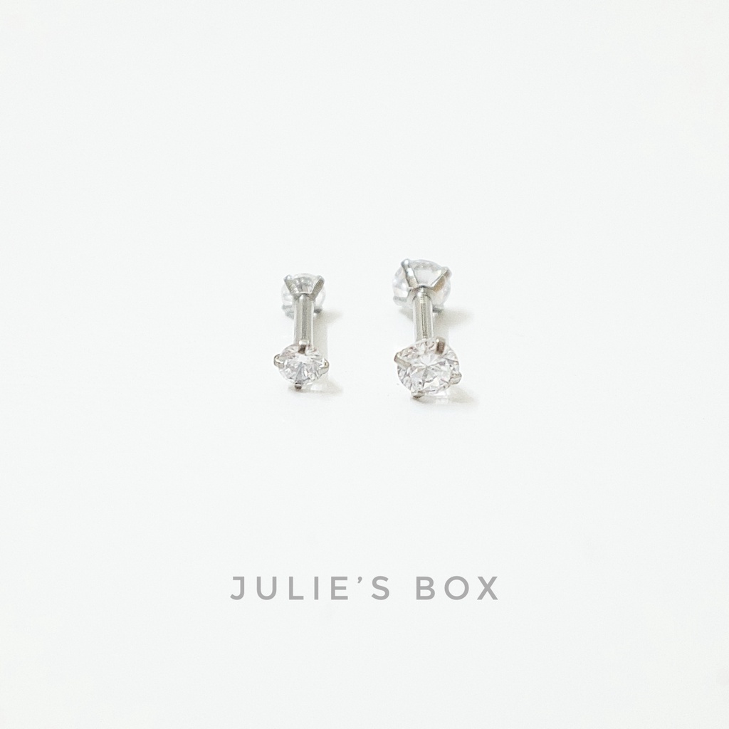 Khuyên Tai Titan 2 Đầu Đá Tròn Unisex Màu Bạc Đuôi Bi Không Gỉ Sét Không Ngứa Bông Tai Julies Box 66