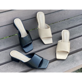 Guốc nữ 3 phân quai ngang dáng sandal cao gót mules gót vuông 3p mũi vuông thời trang công sở