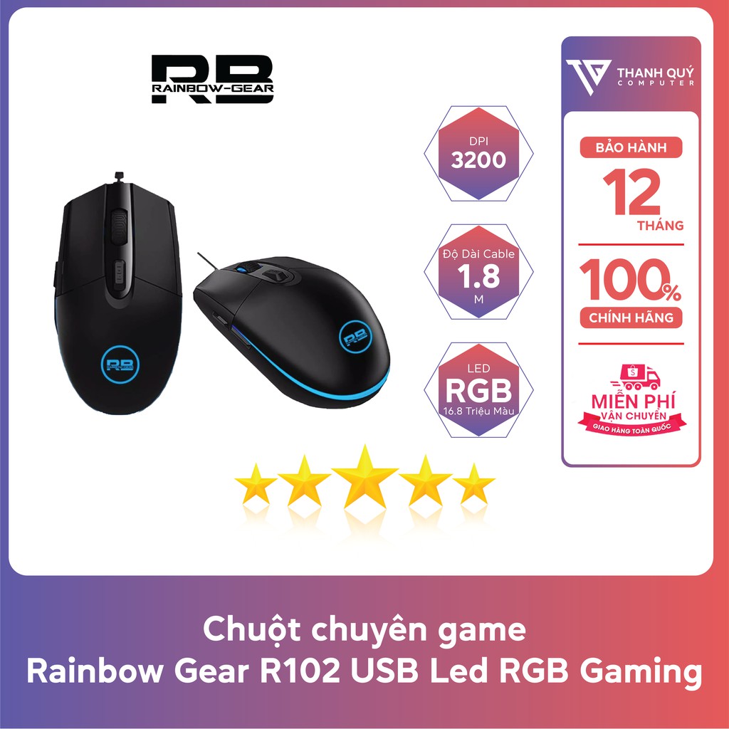 Chuột Chuyên Game Rainbow Gear R102 USB Led RGB - Chính Hãng