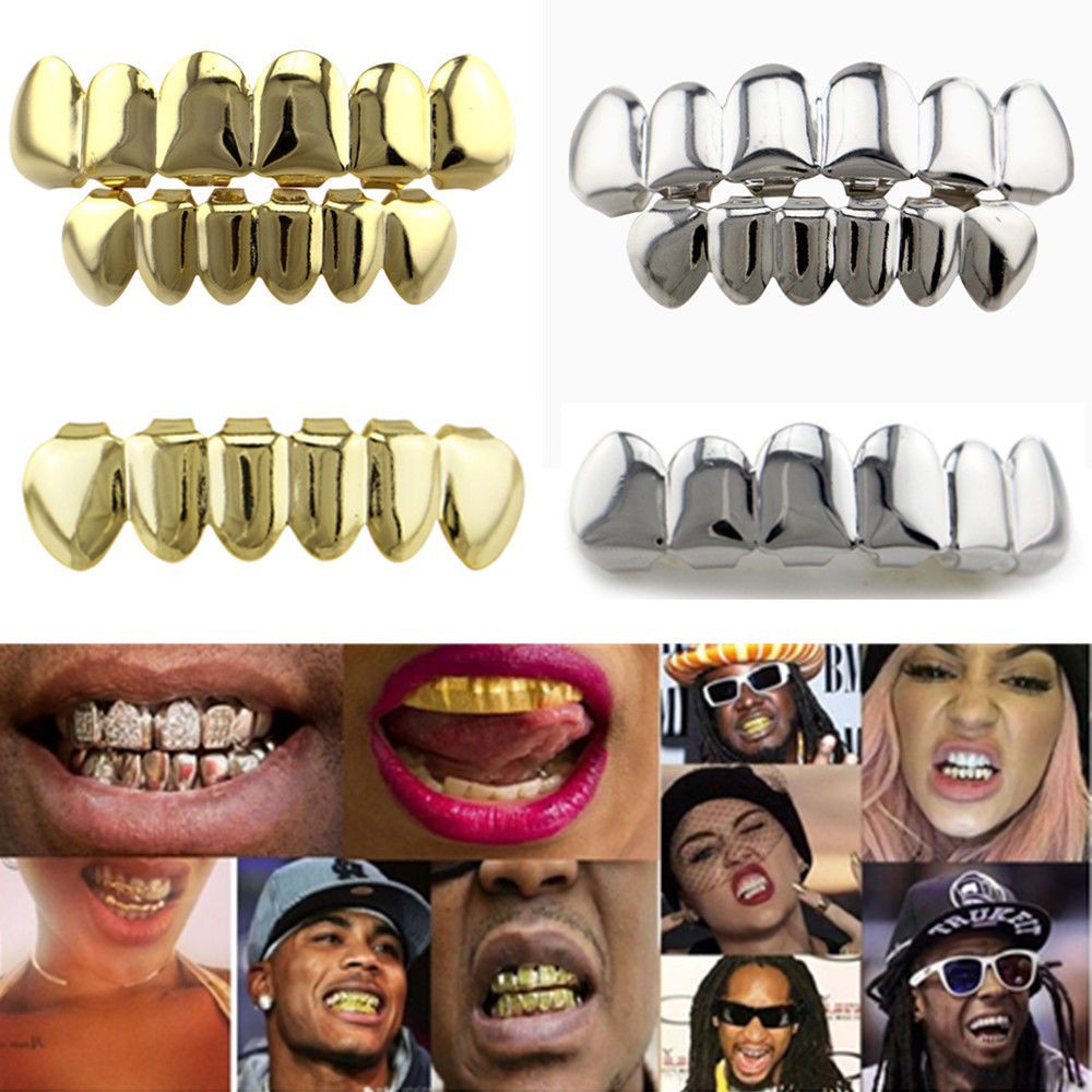 Grillz 2 hàm mạ vàng 14K - 2 loại răng thường và răng nanh