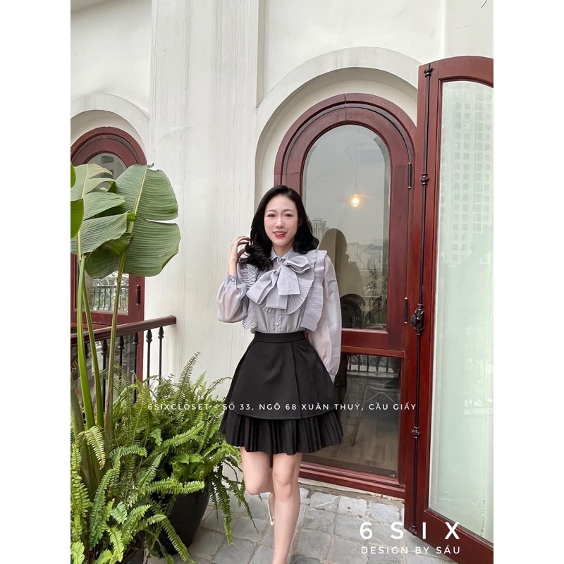 Chân váy xoè dập ly dưới - Đen, Trắng