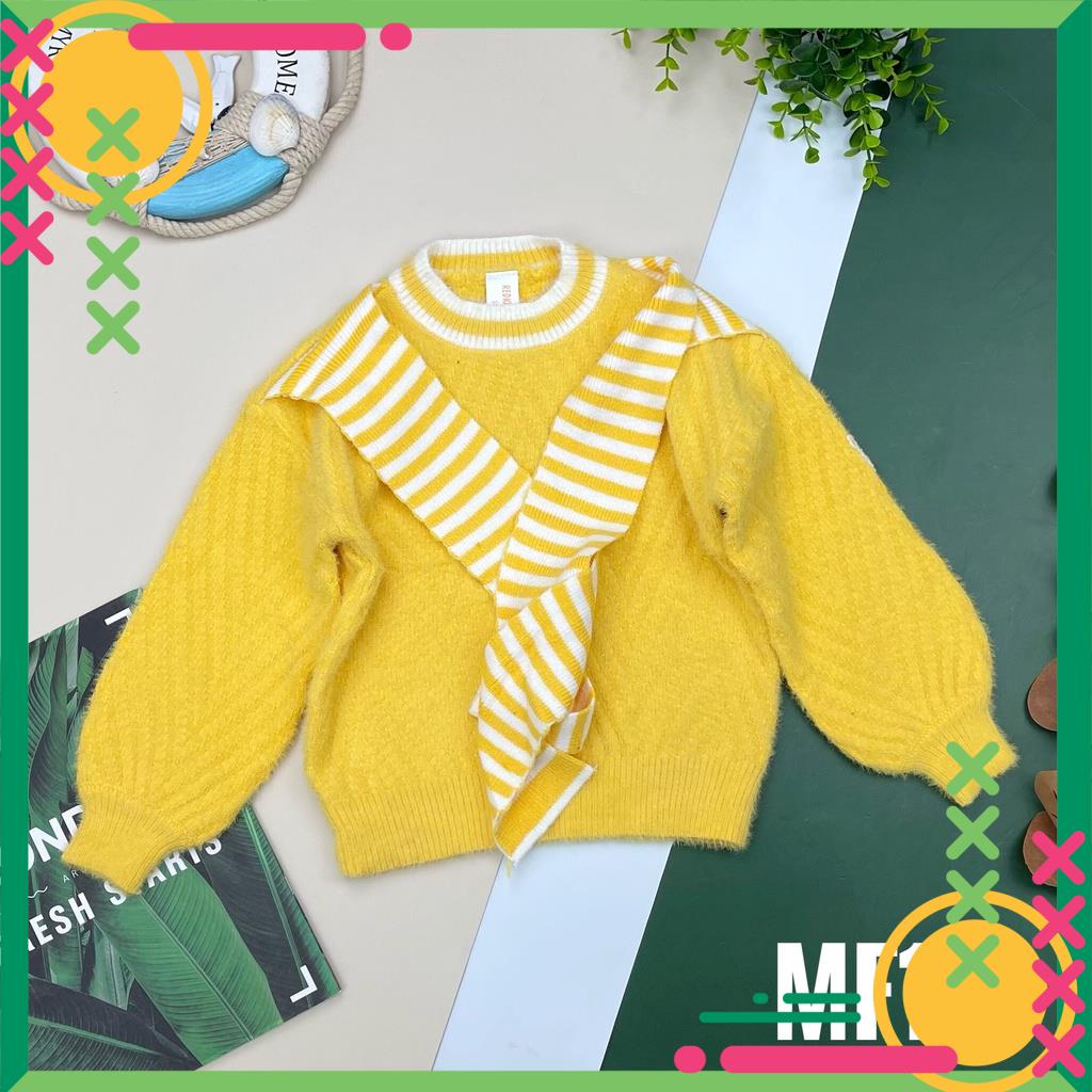 Thu Đông: Áo Len Lông Cổ Nơ Bé Gái Size 100 -140, Dành Cho Bạn Từ 13kg Đến 26kg, Sợi Len Mềm Mịn, Ấm Áp