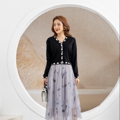 Áo len nữ croptop cổ tim Fiona, Áo khoác cardigan dài tay xuất xịn F852753