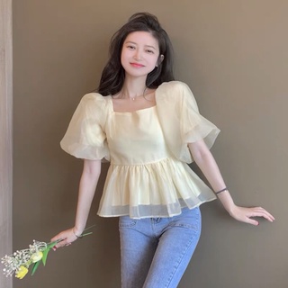 Áo babydoll cổ vuông tay phồng ulzzang