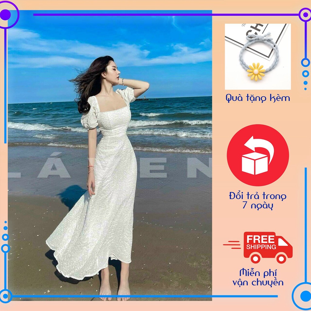 Đầm maxi xốp dáng dài cổ vuông ChemMix thiết kế siêu xinh cho nàng đi biển, dự tiệc, dạo phố