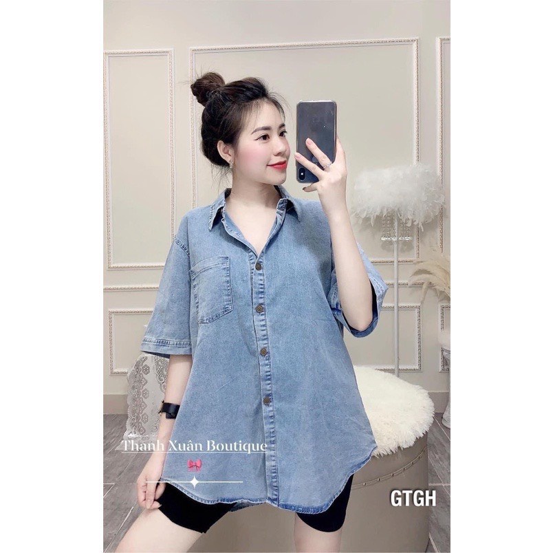 Áo sơ mi bò trơn cộc tay form rộng Freesize sịn sò kiểu dáng Hàn Quốc 2022 - Kim Dung Fashion Store