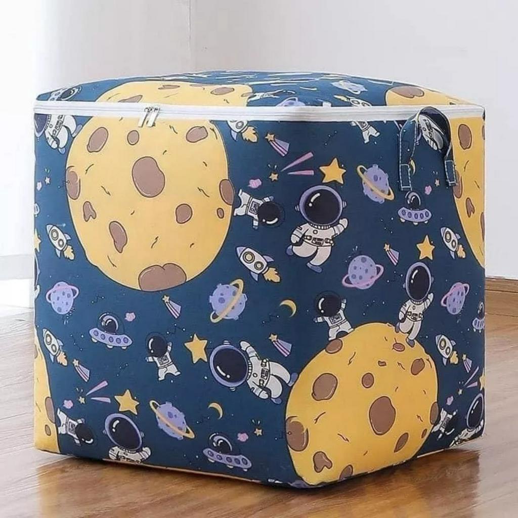 Giỏ đựng quần áo chăn màn có thể gấp gọn bằng vải cỡ lớn hoạ tiết dung tích 100L