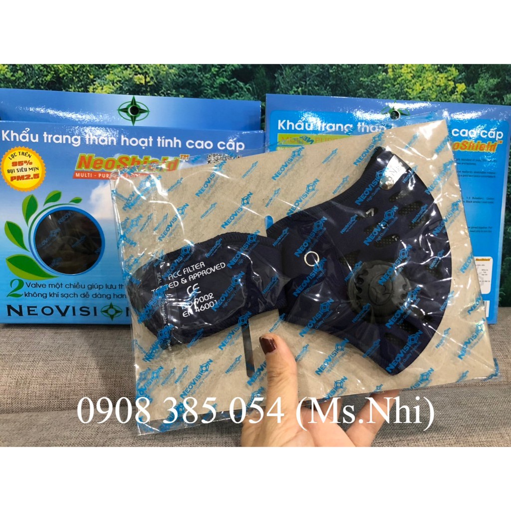 Neovision- Khẩu trang than hoạt tính NeoShield kháng khuẩn chống bụi mịn cực tốt- Hình thật