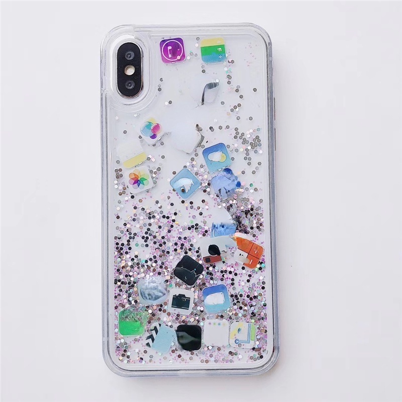 Ốp Điện Thoại Cứng Phối Kim Tuyến Nước Cho iphone 11 Pro Max 12 13 7 8 Plus X XR XS Max