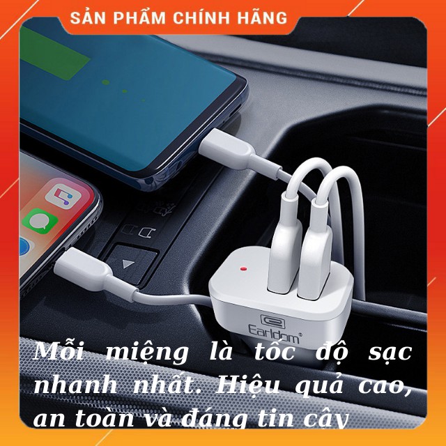 [ Bảo Hành 24 Tháng] Tẩu Sạc Xe Hơi Nhanh 2 cổng Tẩu Sạc Ô Tô  Cốc Sạc Ô Tô nhanh Earldom Hàng chính hãng