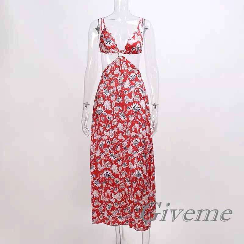 Đầm Dài Hai Dây Hở Lưng Họa Tiết Hoa Phong Cách Đơn Giản Dành Cho Nữ